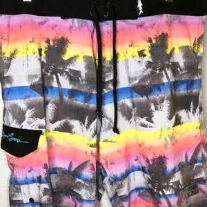 MAUI and Sons tropical cargo board swim shorts W34